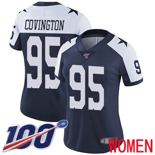 Women Dallas Cowboys Limited Navy Blue Christian Covington Alternate 95 100th Season Vapor Untouchable Throwback NFL Jersey
